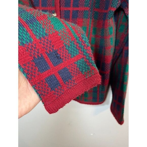 Tally Ho Sweater Women XL Red Plaid Granny Holiday Festive 80s Vtg Regal Grandpa - Picture 3 of 14